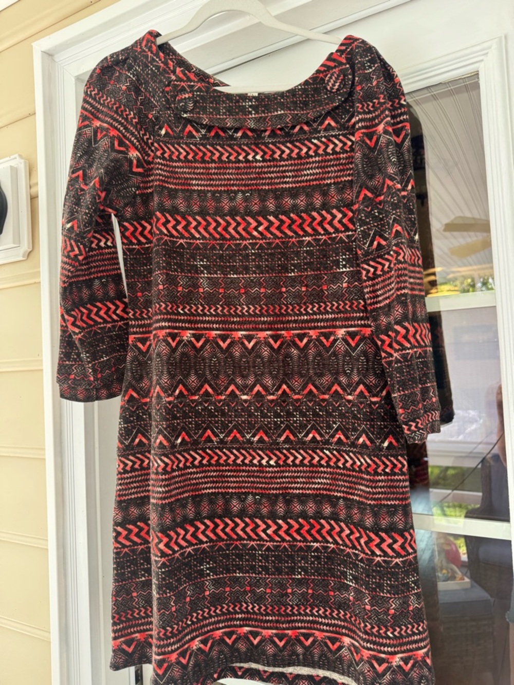 24seven Black and Coral Patterned Long Sleeve Dress